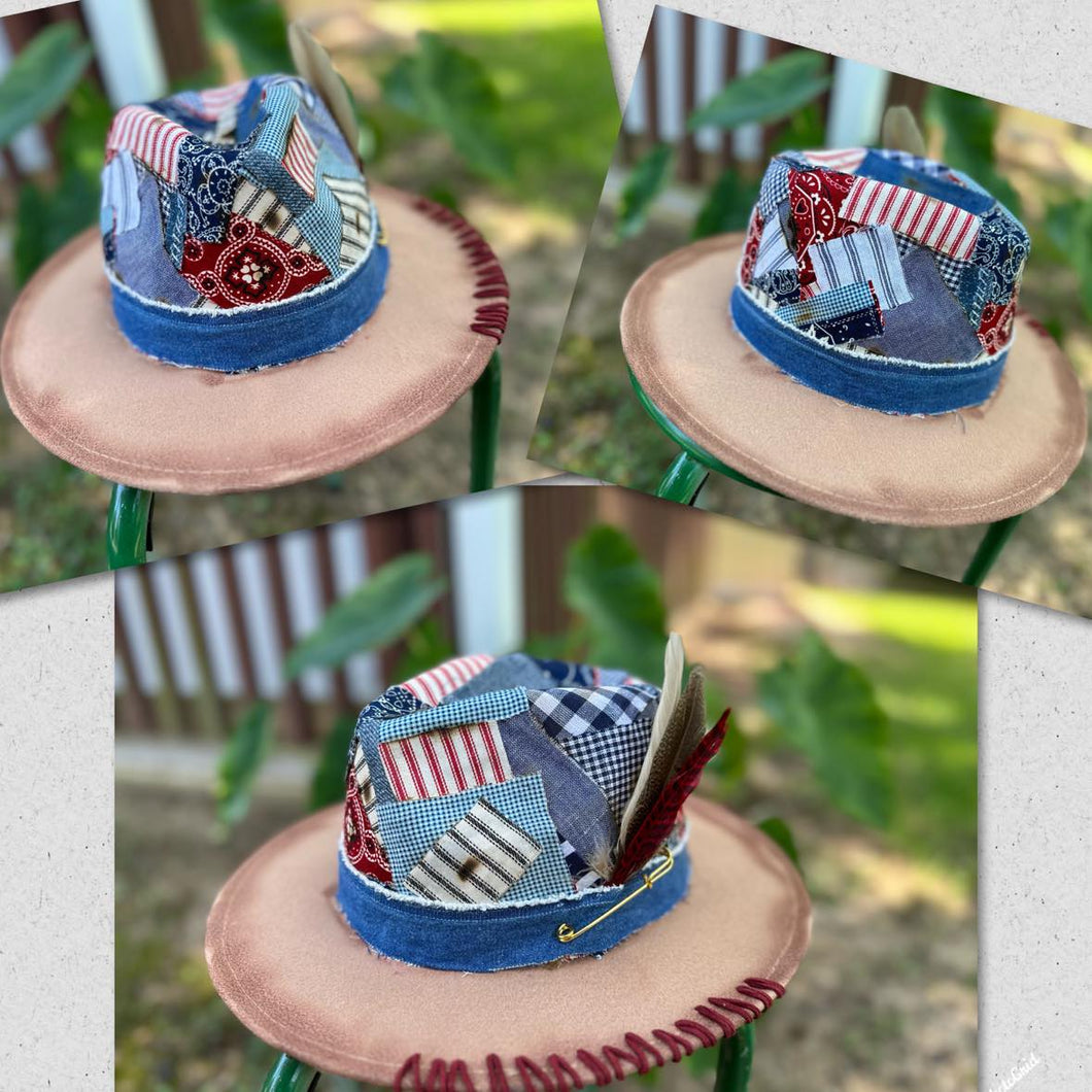 Tan Small Brim Patch Work Fedora