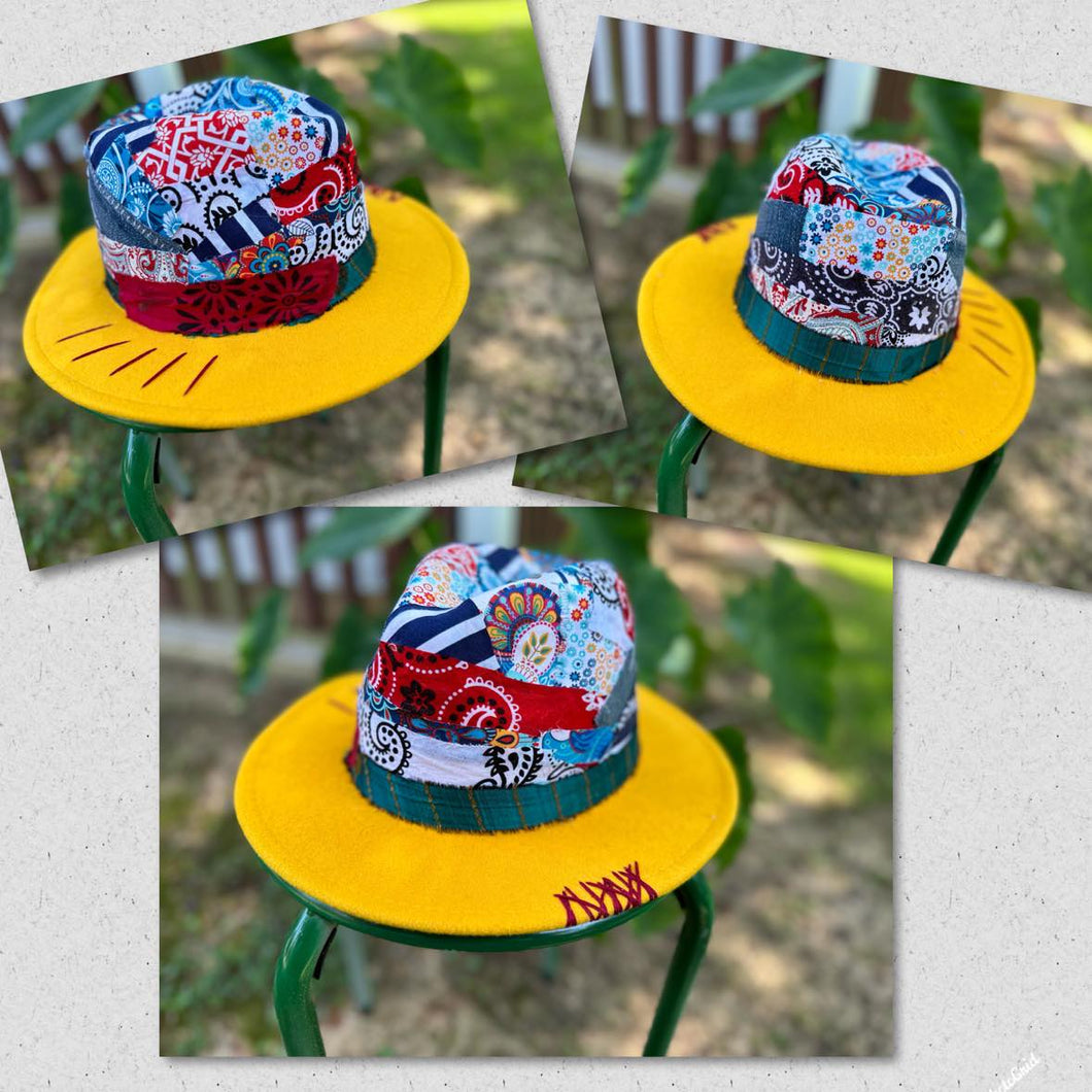 Small Brim Mustard Color Patch Work Fedora