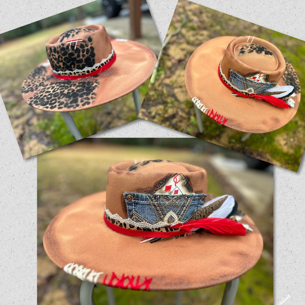 Tan Wide Brim (Leopard paint splatter) Fedora