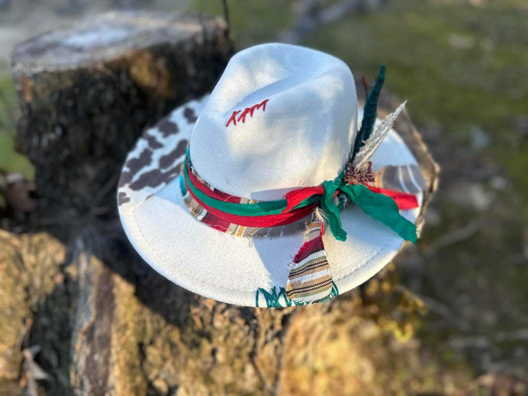 White Small Brim Fedora (Cow Print)