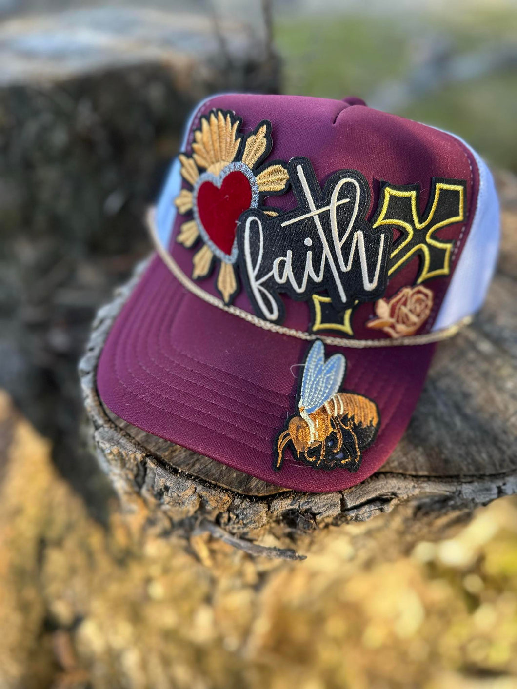Burgundy and White Trucker Cap 