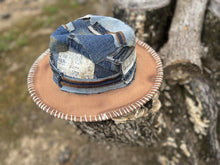 Load image into Gallery viewer, Small Brim Tan Denim patchwork Fedora
