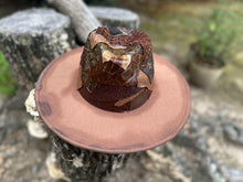 Load image into Gallery viewer, Brown Wide Brim Patch work Fedora
