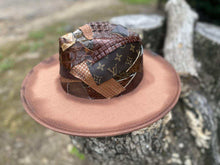 Load image into Gallery viewer, Brown Wide Brim Patch work Fedora
