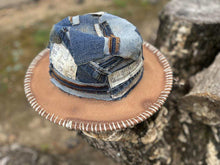 Load image into Gallery viewer, Small Brim Tan Denim patchwork Fedora
