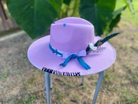 Matching Mother and Daughter Pastel Purple Wide Brim and Small Brim (White, Black, Turquoise Band) Black Stitching
