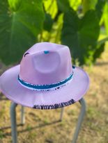 Load image into Gallery viewer, Matching Mother and Daughter Pastel Purple Wide Brim and Small Brim (White, Black, Turquoise Band) Black Stitching
