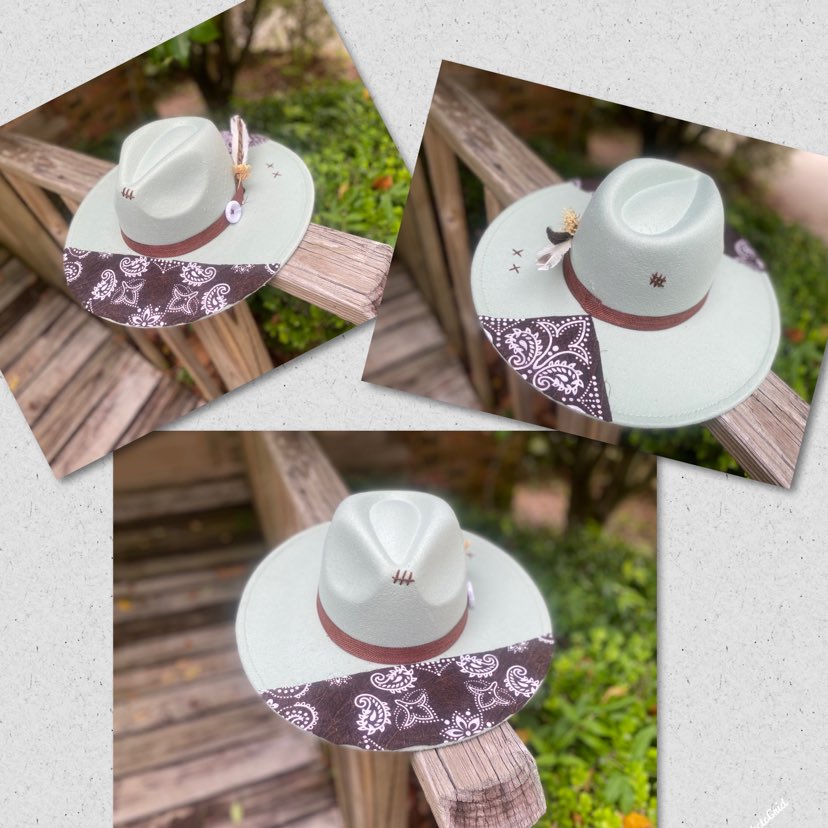 Mint Green Wide Brim Fedora (Brown Band and Brown Bandana)