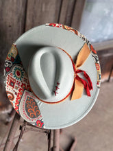 Load image into Gallery viewer, Mommy and Me Wide Brim and Small Brim Pair / Mint Green with Burgundy patterns
